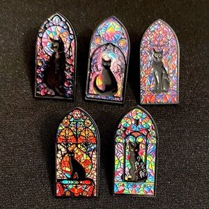 Black Cat Stained Glass-Style Small Enamel Pin or Magnet—So beautiful Choose one
